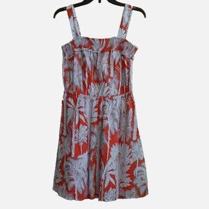 Sleeveless Tropical Sun Dress Red Gray Floral Talbots 4 All Cotton Lined